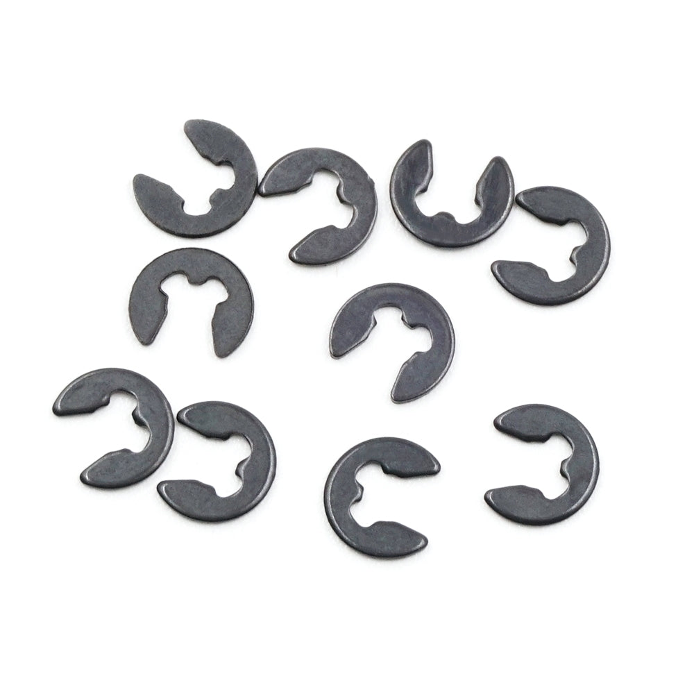 Set of 10 Xpress 2.5mm E-Clips, small metal retaining clips for mechanical applications, displayed on a white background.
