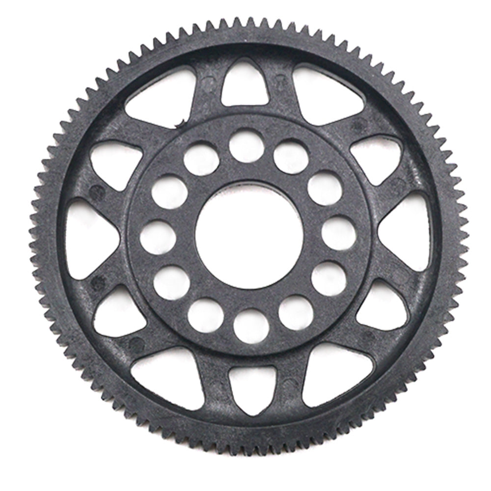 Xpress 64P composite spur gear, black plastic gear with teeth, designed for RC models and mechanical applications.