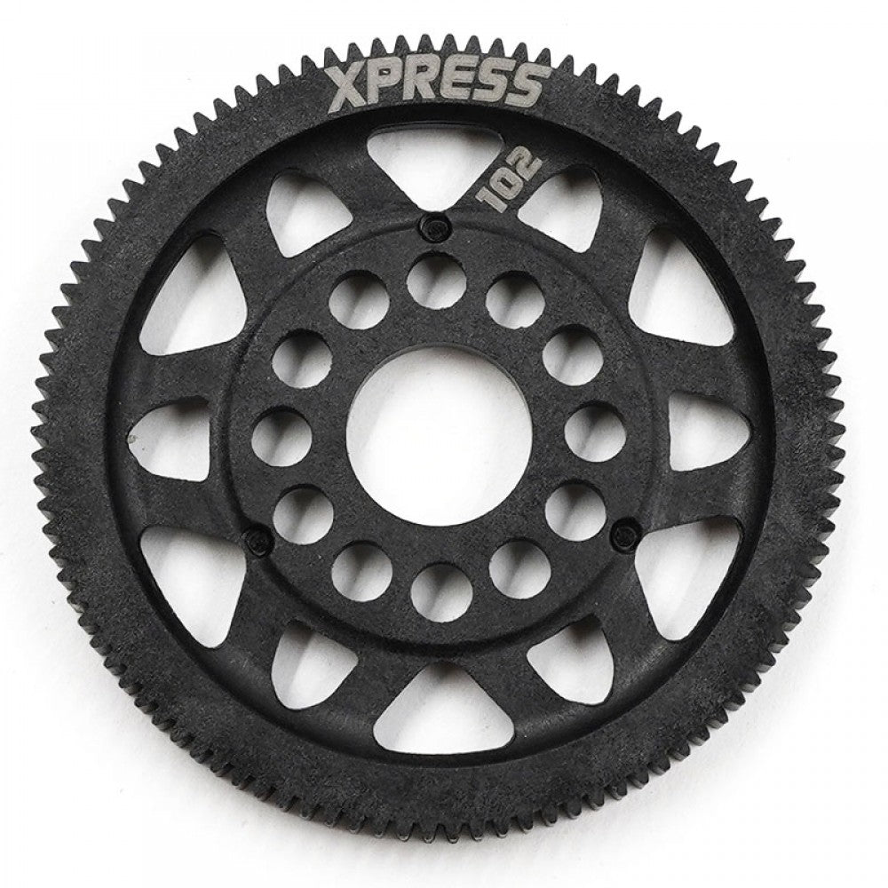 Xpress 64P composite spur gear, black plastic gear with teeth, designed for RC model vehicles.