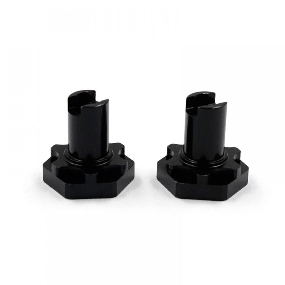 Pair of Xpress +1mm aluminum wheel hubs, silver finish, showing detailed close-up of the durable, lightweight metal construction.