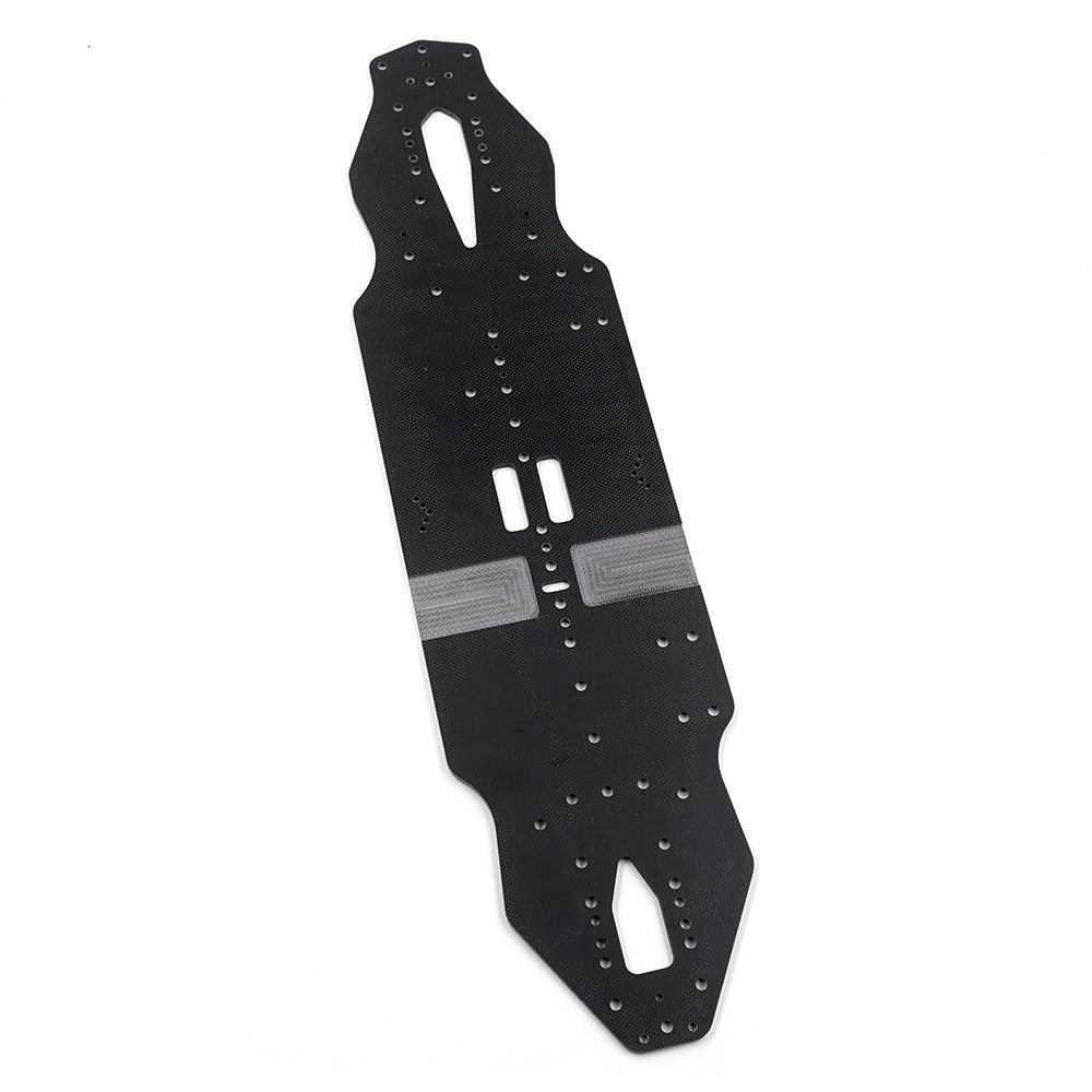Xpress 2.5mm fiberglass main chassis plate for RC cars, showing a flat, durable, light gray chassis part with mounting holes.