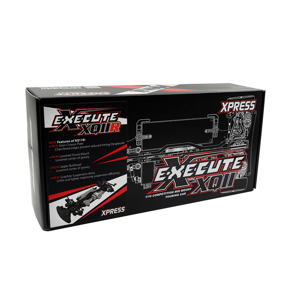 Xpress Execute XQ11R 1/10 scale 4WD touring car kit with detailed chassis and components, ready for assembly and racing.