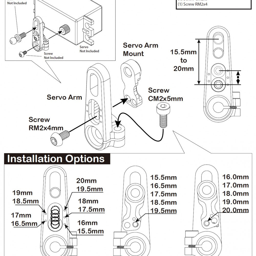 Yeah Racing 7075 aluminium adjustable servo horn, 15.5-20mm, with 0.5mm step, for RC servo control and precision handling.
