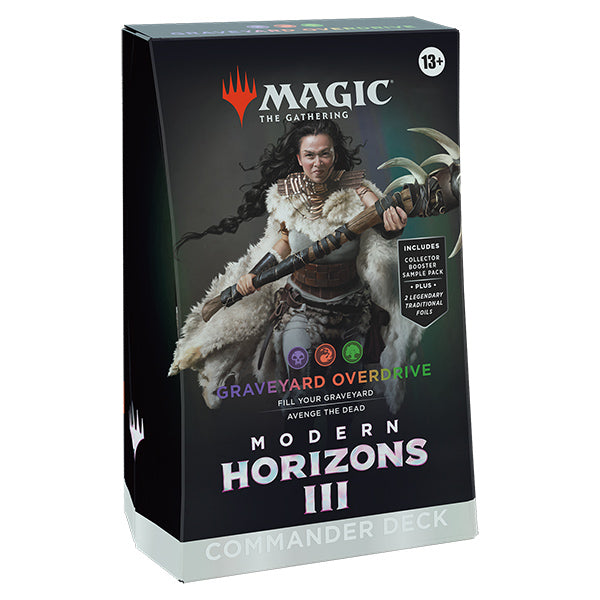 MTG Modern Horizons 3 Commander Deck box with colorful card artwork and Wizards of the Coast branding.