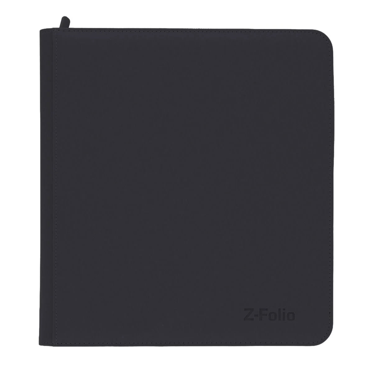 Black BCW Z-Folio 12-Pocket Album front view, durable plastic cover with clear pockets for storing trading cards or collectibles.