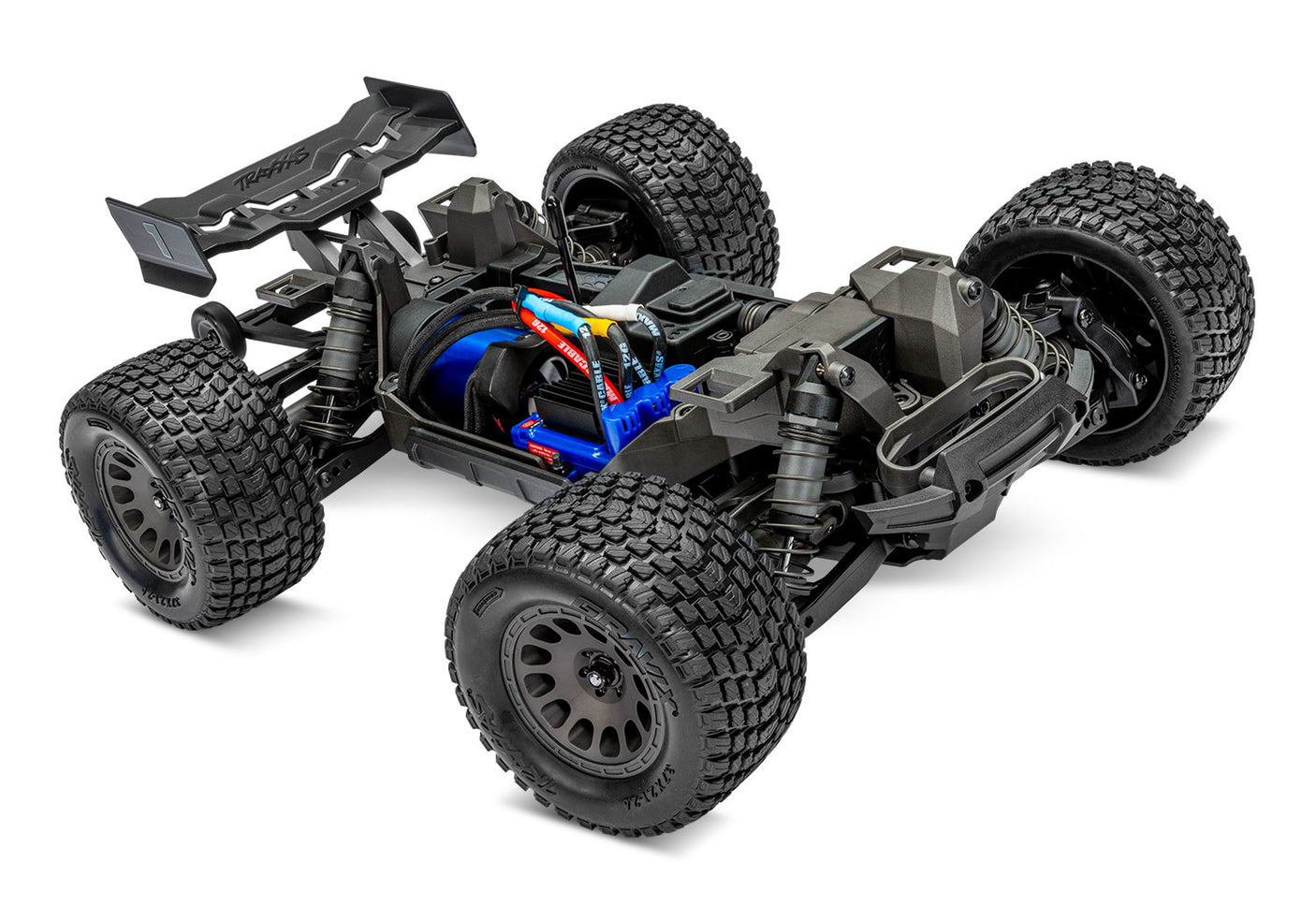 Traxxas Mini XRT VXL RC off-road truck with 2025 chassis, shown from three-quarter front angle.