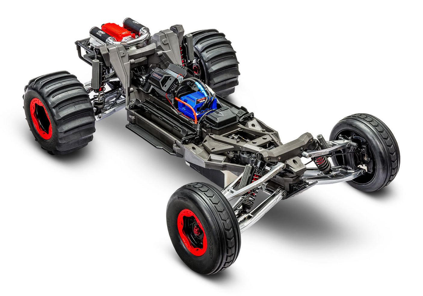 Traxxas Pro Scale Sand Car chassis viewed from the left side, showcasing detailed off-road RC car components and design.