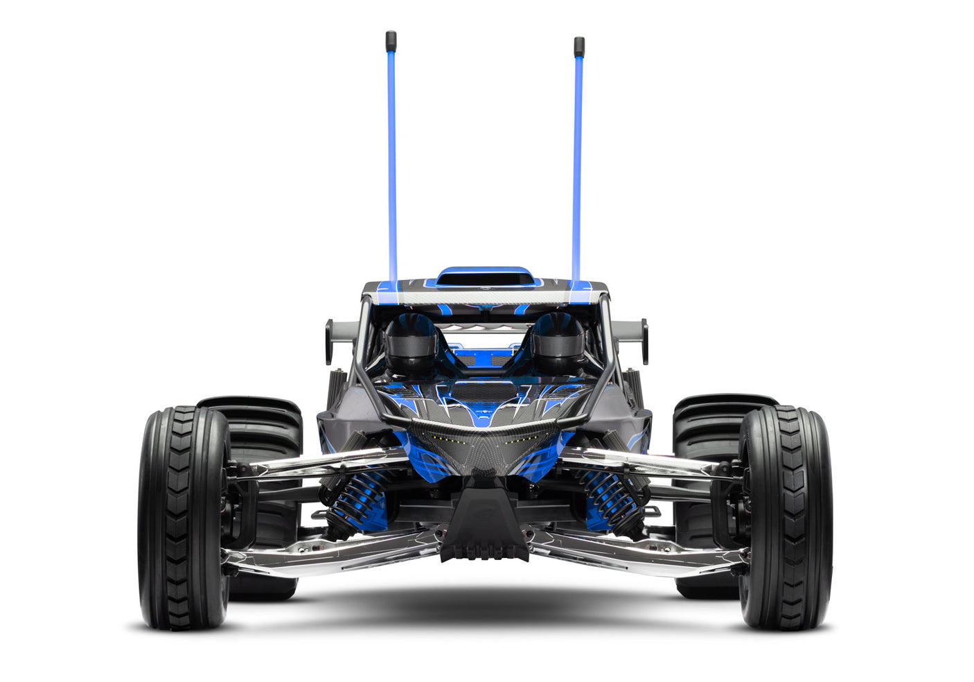 Traxxas Pro Scale Sand Car in blue, front view showing detailed off-road design and sturdy build for high-performance racing.