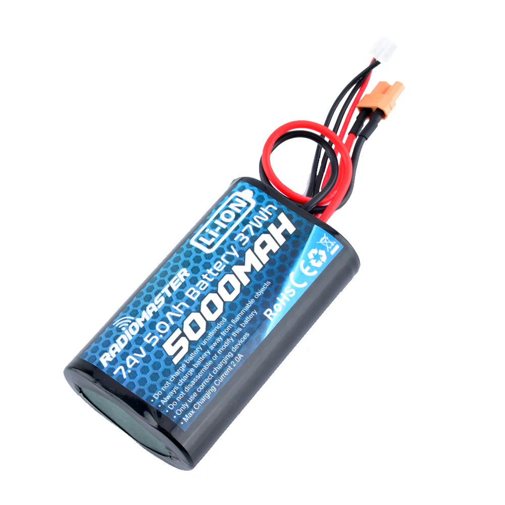 RadioMaster 5000mAh Li-ion battery with black casing, designed for long-lasting power in radio control devices.