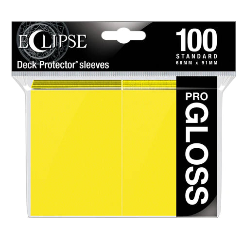 Ultra Pro Eclipse Gloss Standard Card Sleeves in lemon yellow, 100-pack, designed for protective card storage and handling.