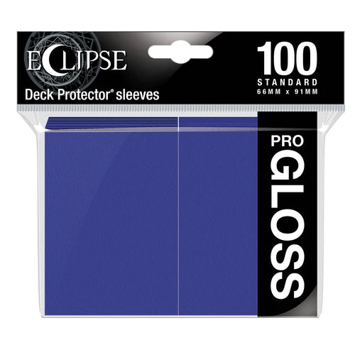 Ultra Pro Eclipse Gloss Standard Sleeves for trading cards, showing purple card sleeves in a pack of 100.