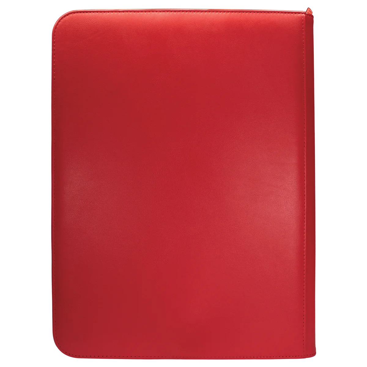 Red Ultra Pro Vivid 9-Pocket Zippered PRO-Binder with clear pockets and zipper closure for organizing trading cards or collectibles.