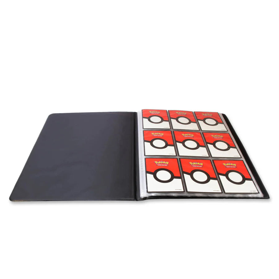Open Ultra Pro Phantasmal Flames 9-Pocket Binder showing nine transparent card sleeves for collectible cards.
