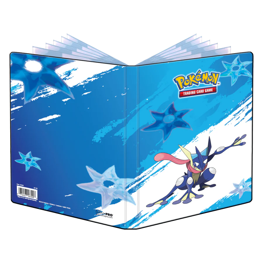 Ultra Pro Greninja 4-pocket card portfolio for storing trading cards, featuring a colorful Greninja design and secure pockets.