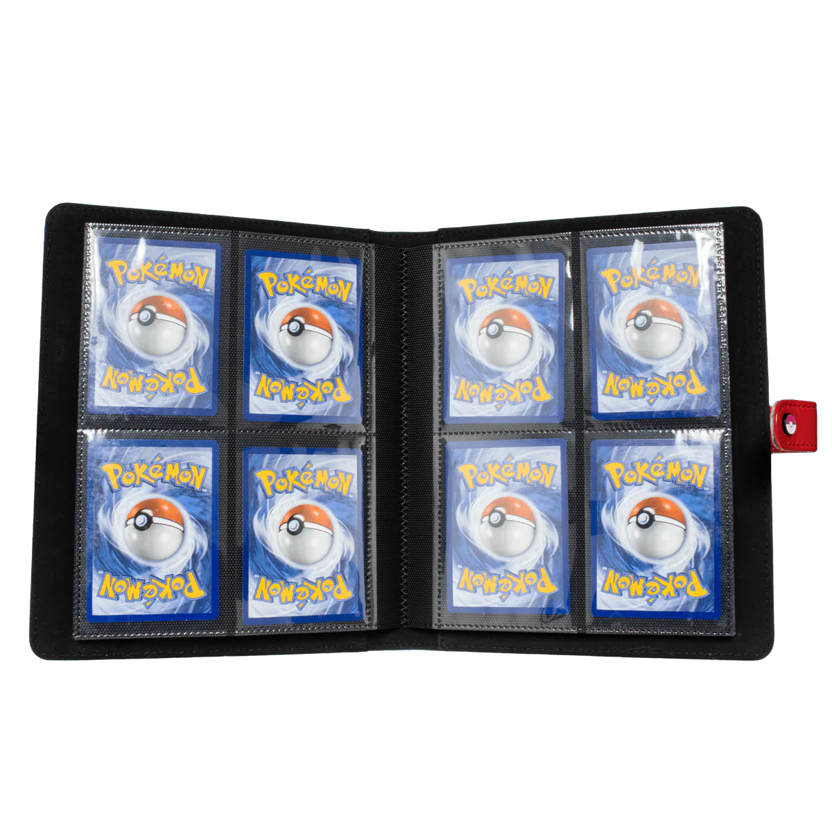 Ultra Pro premium red 4-pocket snap binder for Pokémon cards, featuring a sturdy design and secure snap closure.