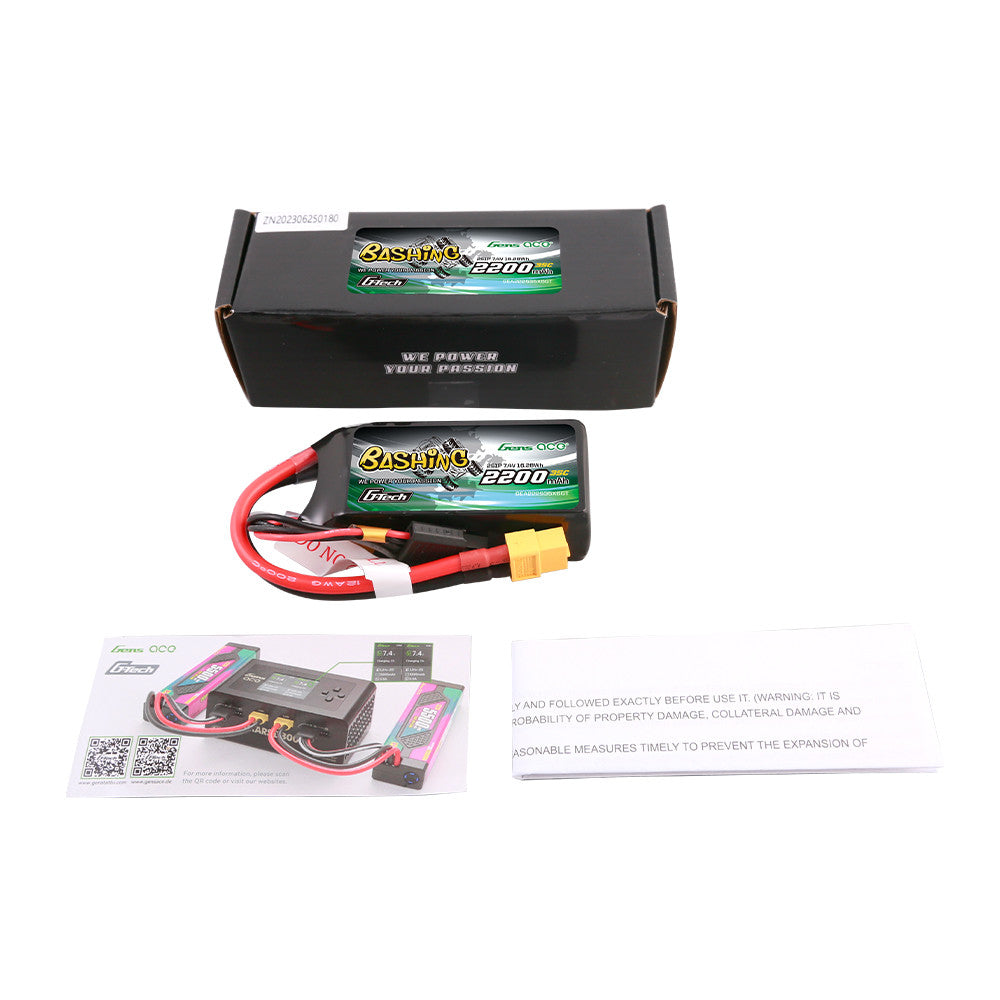 Gens Ace 2200mAh 3S 35C G-tech Bashing LiPo battery with XT60 connector for RC hobby and drone applications.