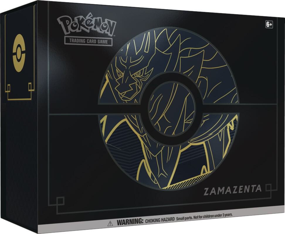 Pokemon Sword & Shield Elite Trainer Box for Pokémon TCG, featuring colorful packaging and various card accessories.