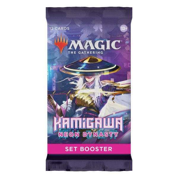 Wizards of the Coast Magic: The Gathering Kamigawa Neon Dynasty Set Booster Pack with colorful artwork and branding on the pack