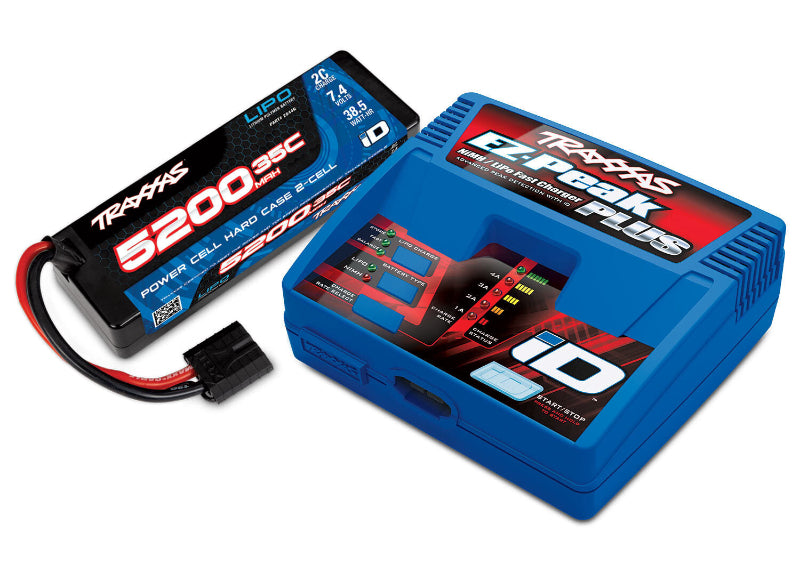 Traxxas 2S LiPo hard case completer pack with EZ-Peak charger for RC car batteries, featuring a secure case and charging system.