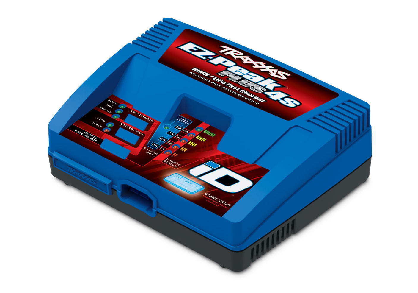 Traxxas EZ-Peak 8-Amp 4S multi-chemistry RC battery charger with display and multiple charging ports.