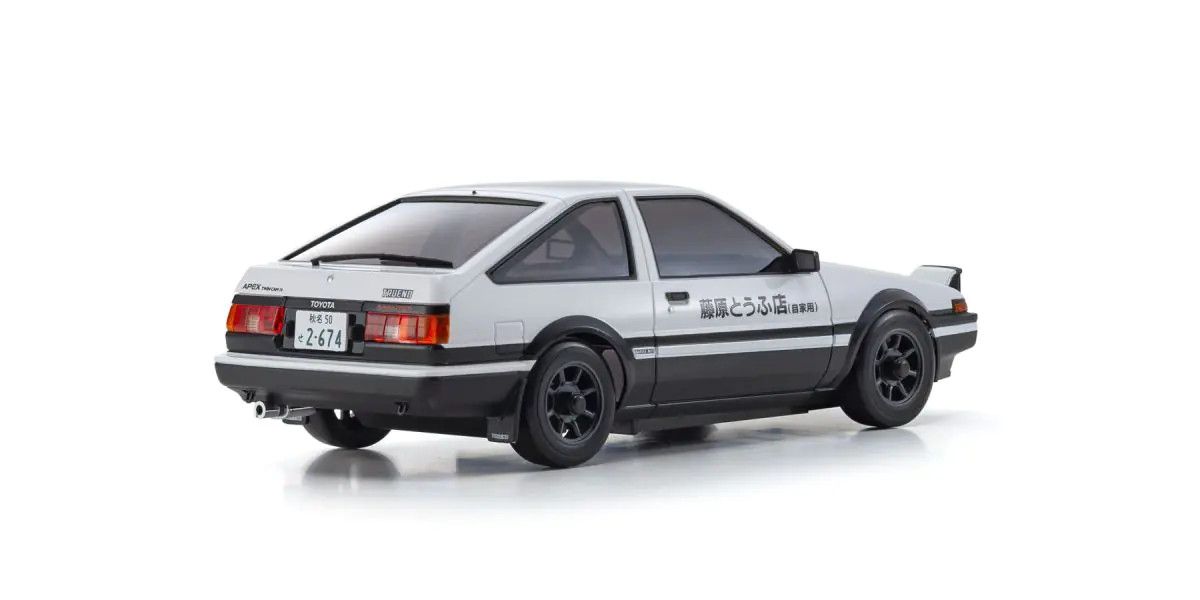 Kyosho Mini-Z MA-020 AWD RC car featuring Initial D Sprinter Trueno AE86 with detailed body and realistic racing design.