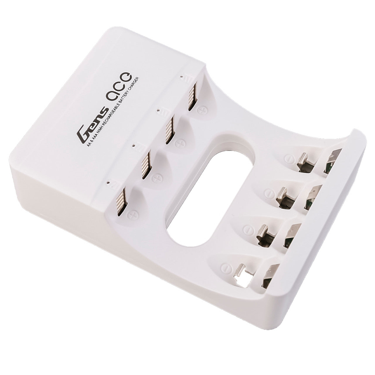 Gens Ace AA and AAA NiMH rechargeable battery charger with multiple charging ports and indicator lights.
