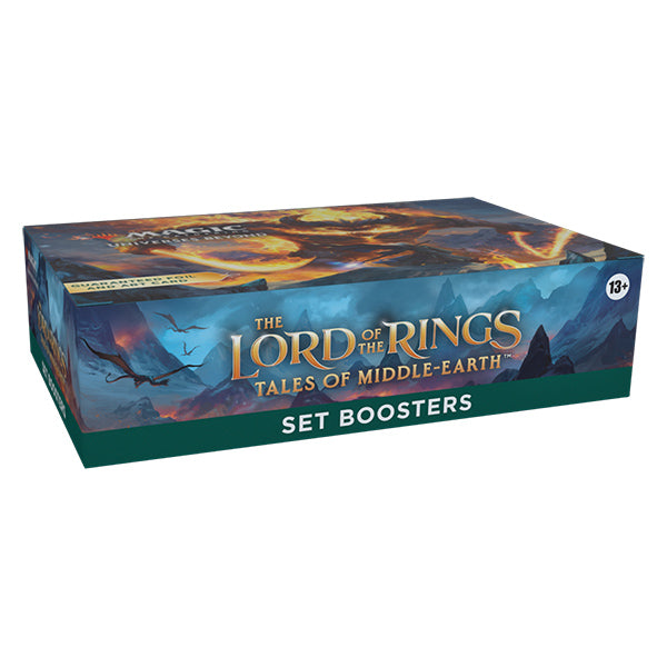 MTG Lord of the Rings Tales of Middle-Earth Set Booster Box by Wizards of the Coast, featuring fantasy artwork and booster pack designs