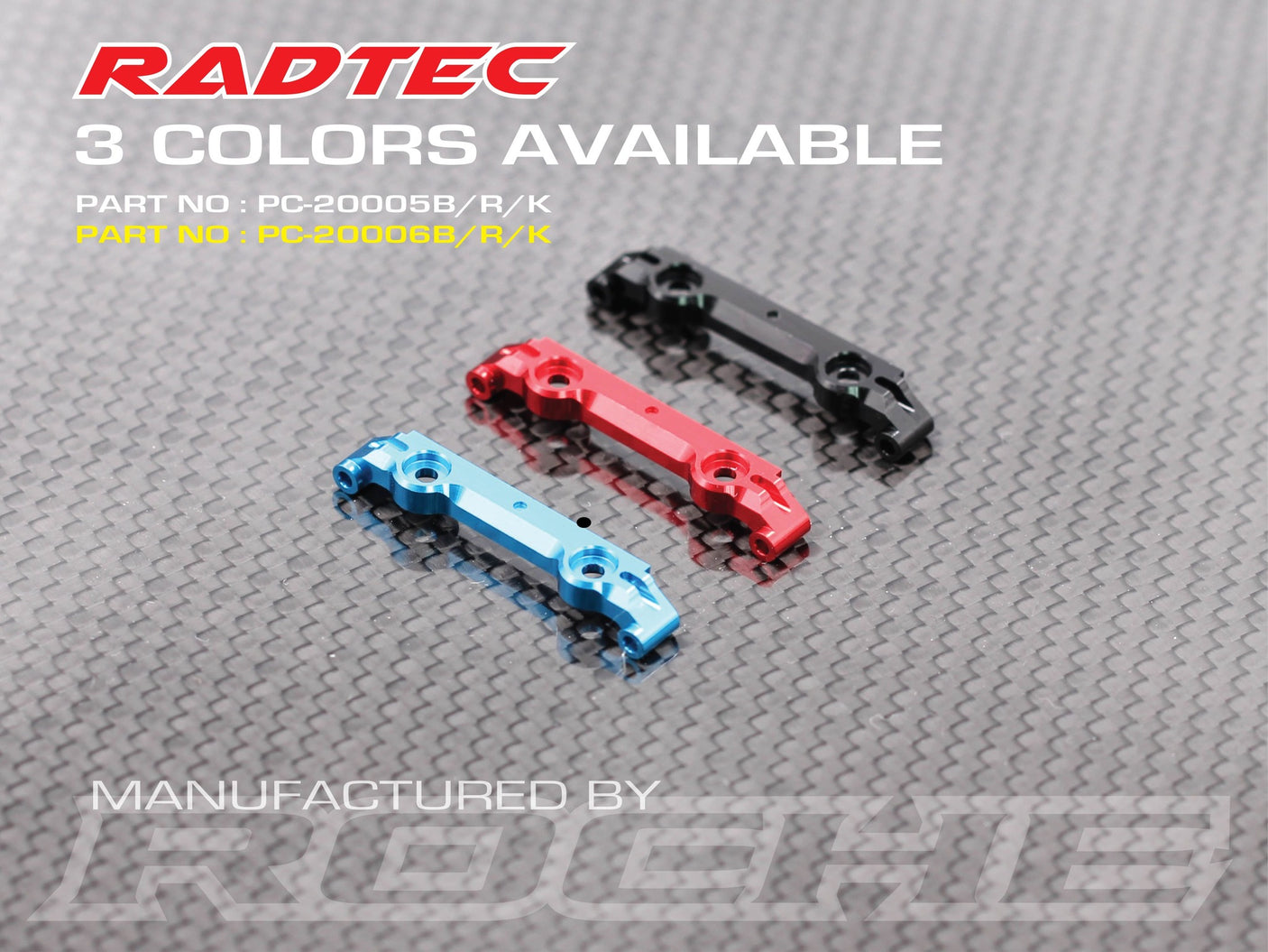 Radtec RC Mini-Z MR04 wide front upper arm mount in black, shown on a miniature RC car chassis.