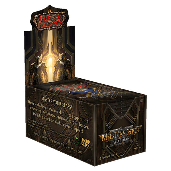 Flesh and Blood Mastery Pack Guardian booster box of collectible trading cards by Legends Story Studios, unopened and sealed.