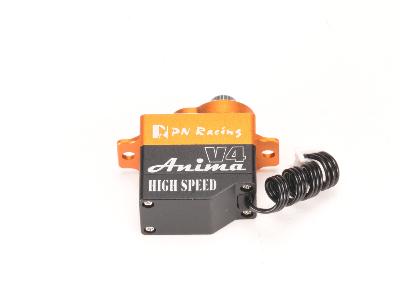 PN Racing V4 Anima high-speed titanium gear digital micro servo for RC car, showing compact design and metallic gear detail