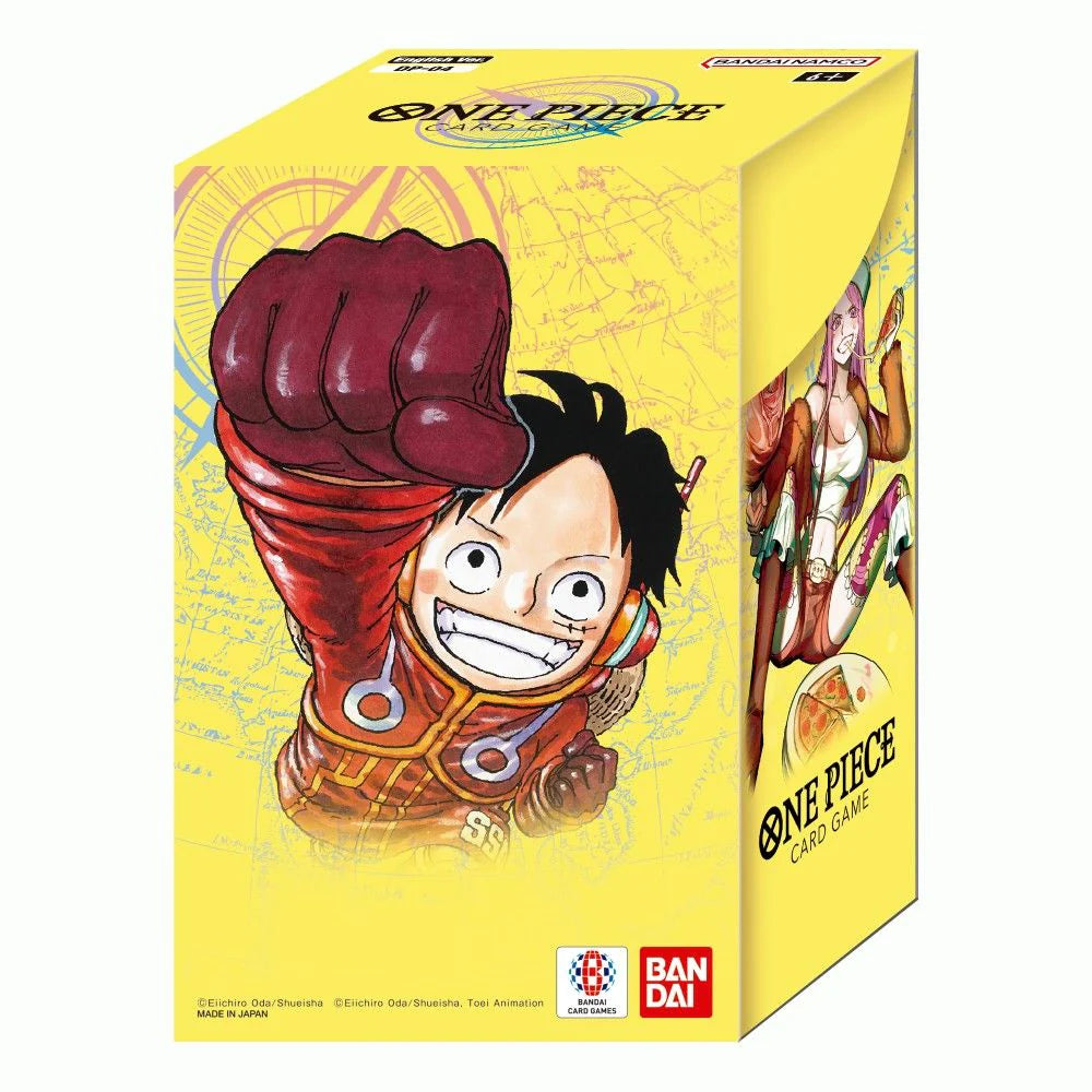 Bandai One Piece TCG 500 Years in the Future Double Pack collectible trading cards, featuring vibrant character artwork.