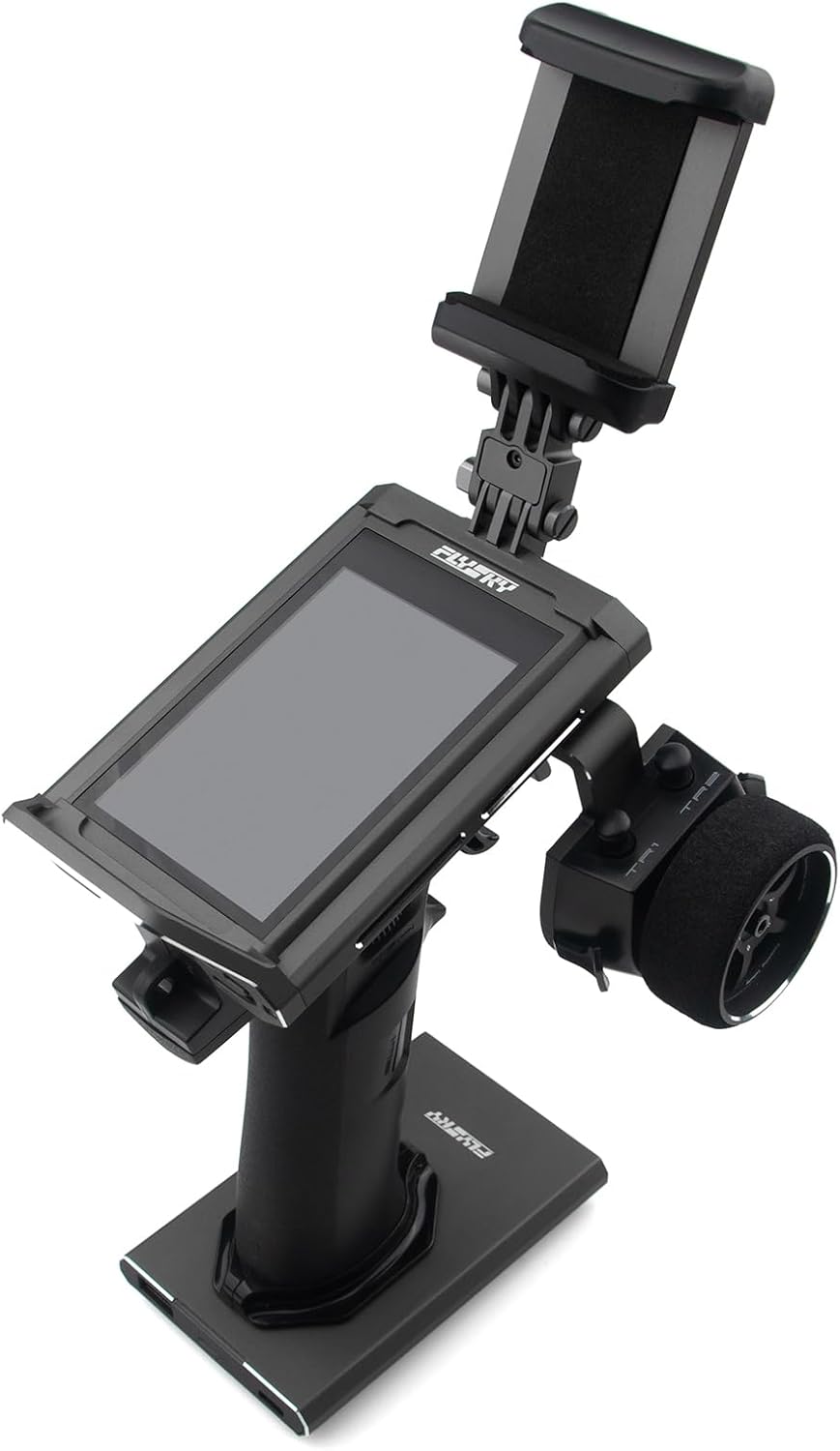 Flysky Noble NB4 Pro+ RC transmitter with FGr4B and FGr8B receivers, featuring multiple control sticks and display screen.
