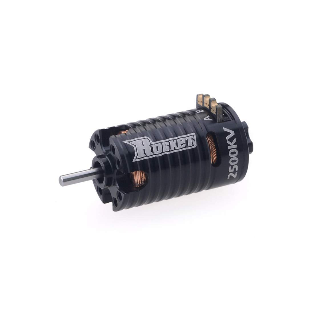 Surpass Hobby Rocket-RC Mini 1410 2500KV brushless motor for RC cars, shown in a close-up image highlighting its compact design