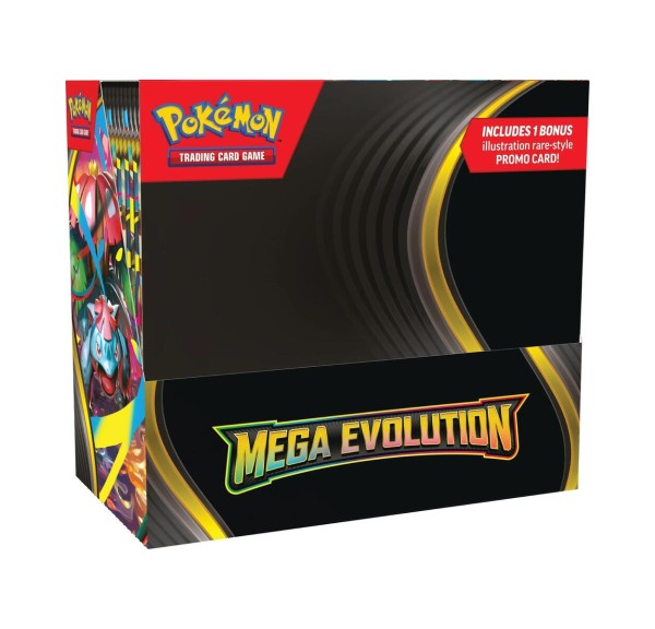Pokémon Mega Evolution Enhanced Booster Box for Pokémon Trading Card Game featuring colorful booster packs and collectible cards.