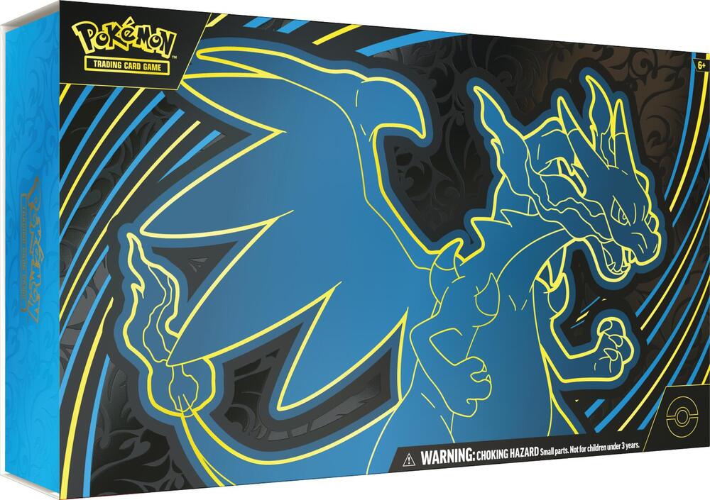 Pokemon Mega Charizard X ex Ultra Premium Collection box featuring artwork, cards, and collectible accessories from the Pokémon TCG.
