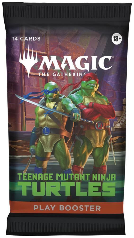 Teenage Mutant Ninja Turtles Play Booster Pack by Wizards of the Coast featuring colorful cards and character artwork from the game.