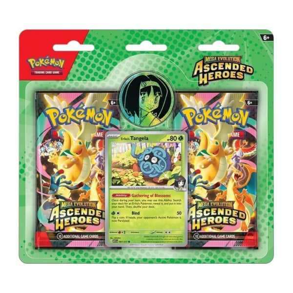 Pokemon TCG Ascended Heroes 2-Pack Blister Collection featuring two booster packs and collectible cards from the Pokemon trading card game.