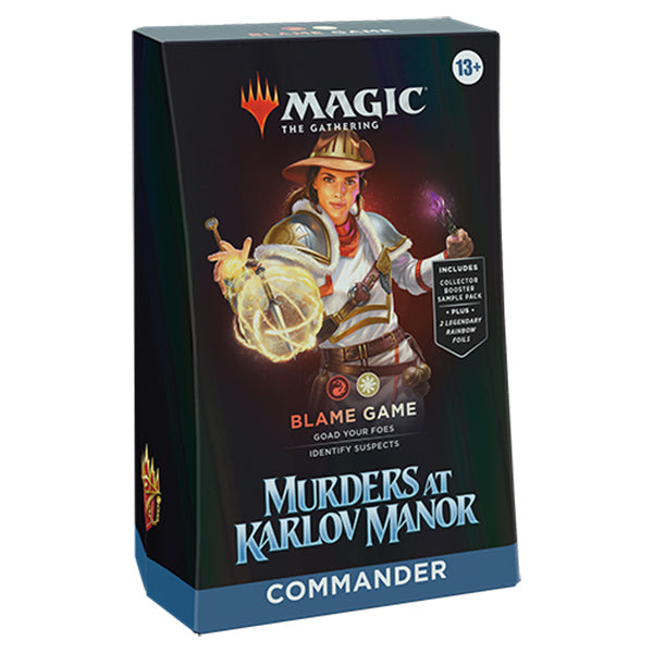 MTG Murders at Karlov Manor Commander Deck box featuring artwork and branding from Wizards of the Coast.