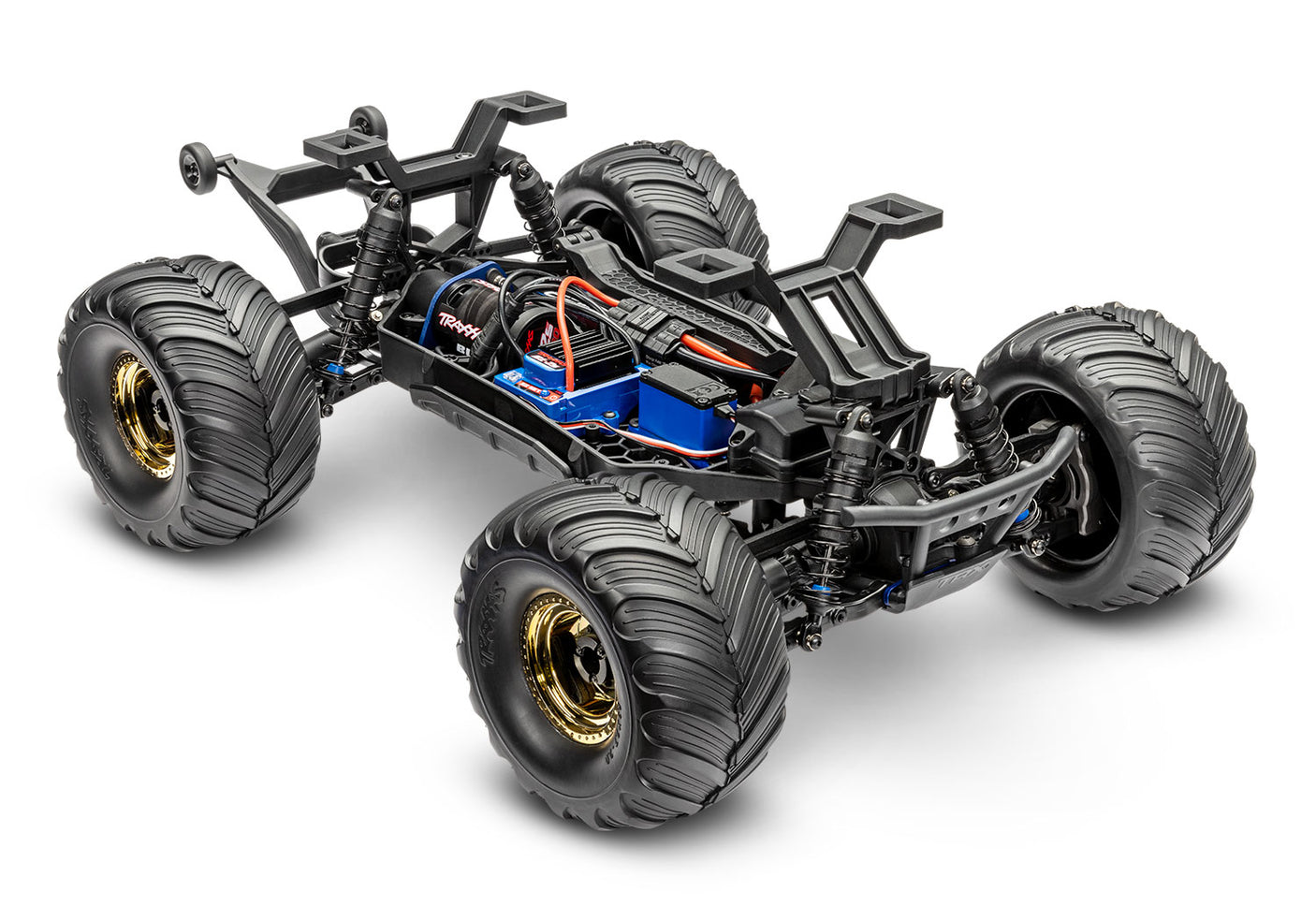 Traxxas 1/10 Bigfoot 50th 4x4 RTR brushless BL-2s RC truck chassis viewed from three-quarter angle.