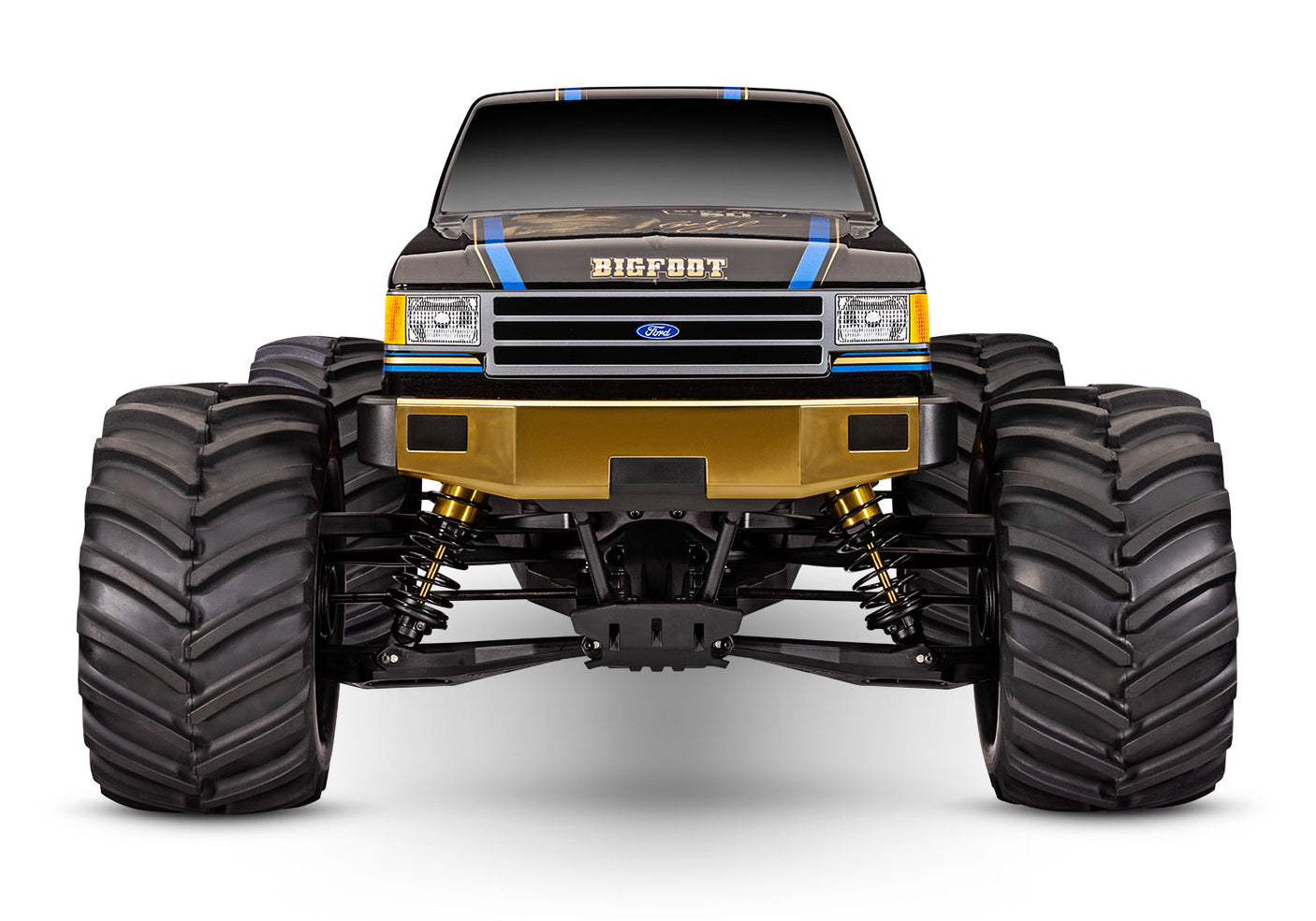 Traxxas X-Monster BIGFOOT 50th edition radio-controlled monster truck front view with detailed body design.