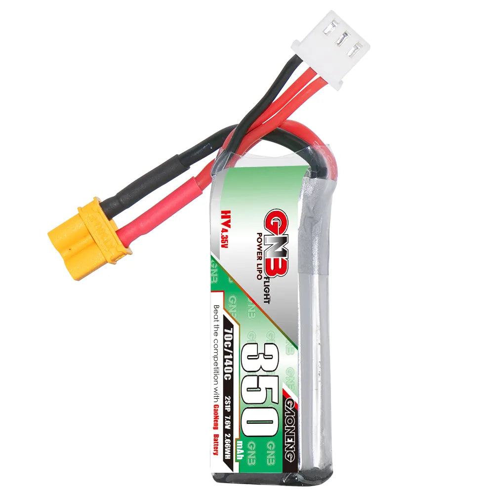 GNB 350mAh LiHV 2S 70C XT30 RC car LiPo battery, compact high-performance lithium polymer power pack for remote control vehicles