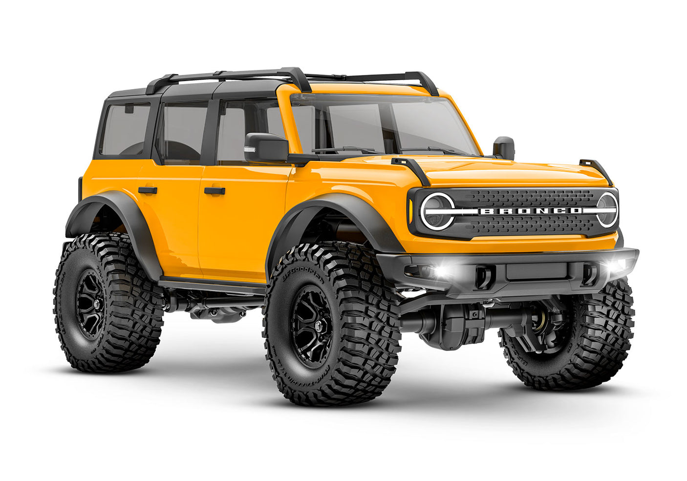 Traxxas TRX-4M Ford Bronco remote control off-road RC vehicle, orange with detailed front and side view.
