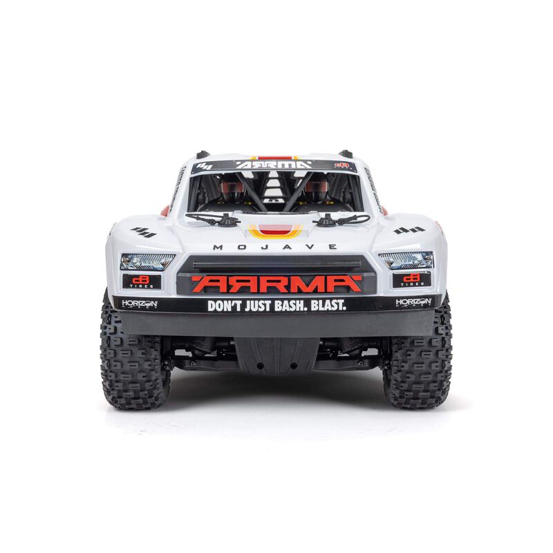 ARRMA 1/8 Mojave 4S 4X4 RTR desert truck with rugged tires and detailed body design, ready for off-road adventures.