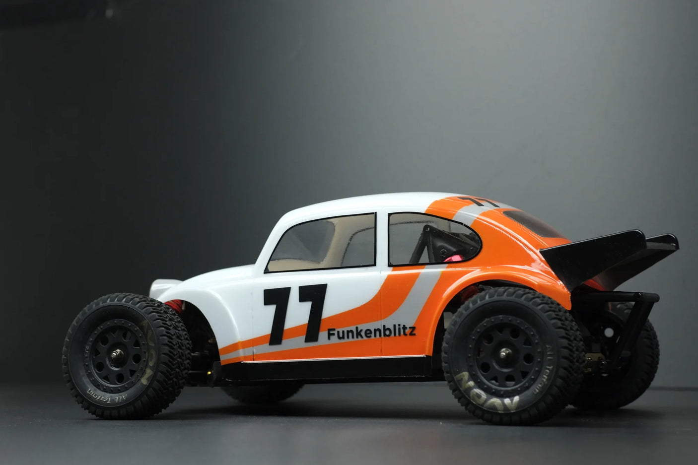 RC body by Phat Bodies, Funkenblitz design, suitable for 1:14 and 1:12 chassis, featuring a vibrant, detailed graphic print.