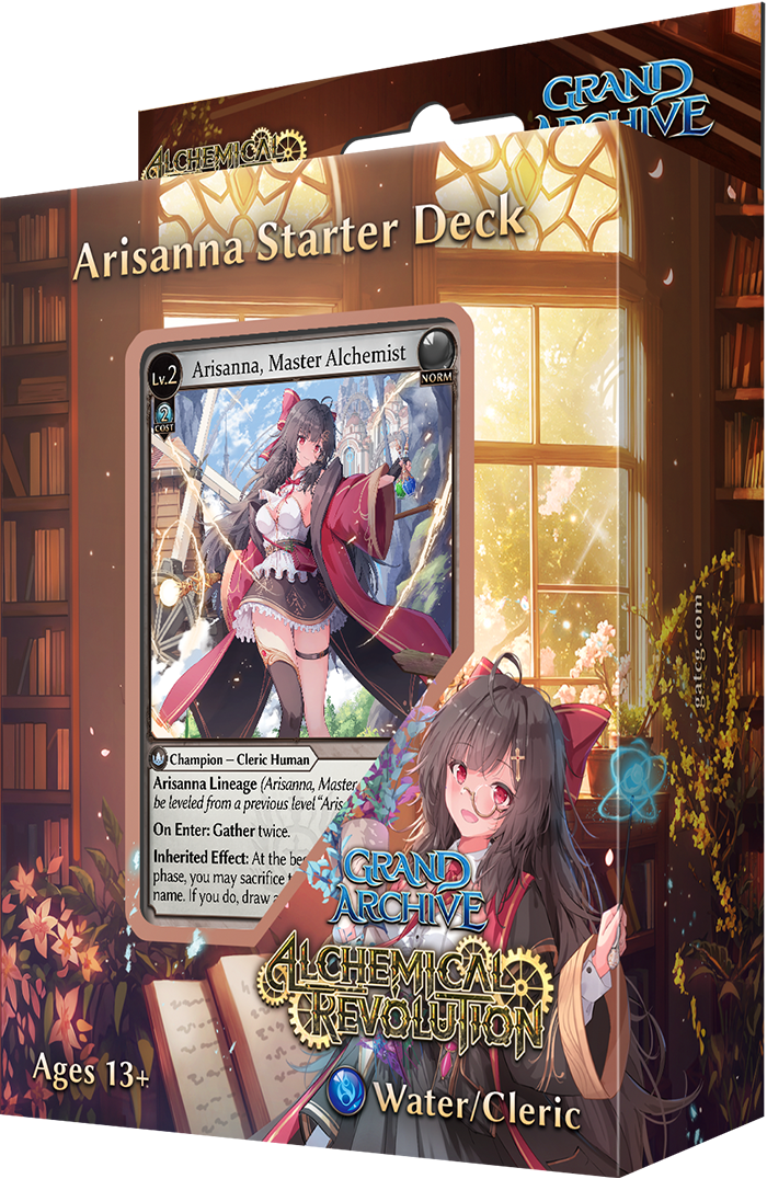 Weebs of the Shore Grand Archive TCG Alchemical Revolution Starter Deck featuring colorful cards and fantasy-themed artwork.