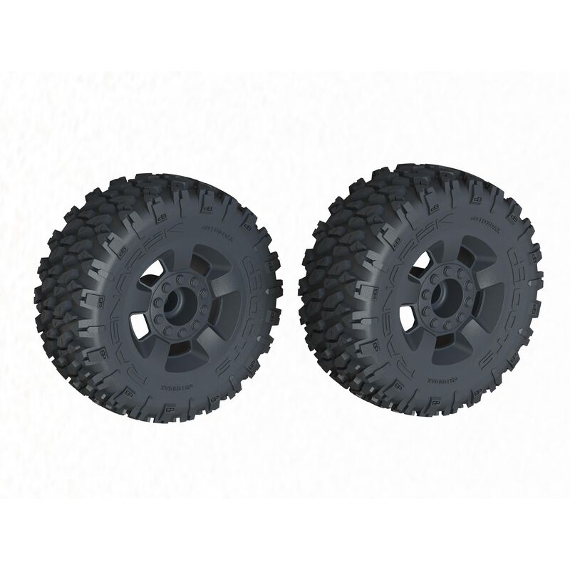 ARRMA dBoots Ragnarok MT tire set with two glued off-road tires featuring chunky tread for rugged terrain.