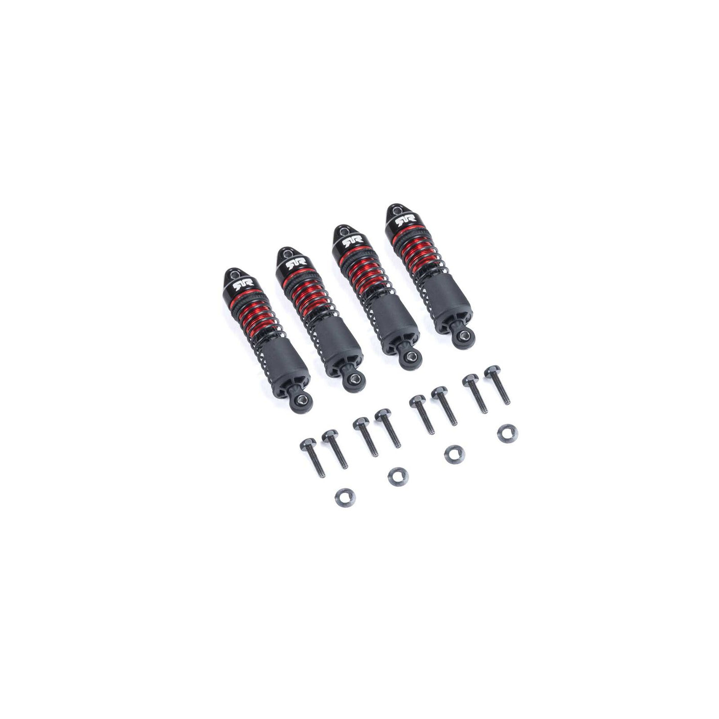 ARRMA 58mm oil-filled aluminum shock set for ARRMA GROM, featuring durable metal construction and detailed shock components.