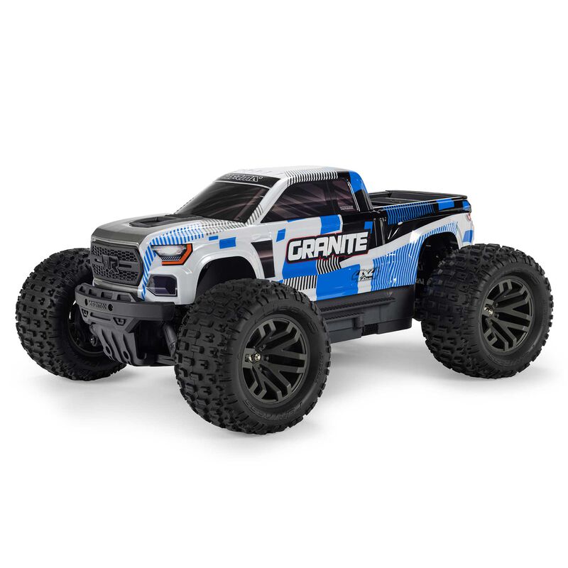 ARRMA 1/10 scale Granite 4x4 RTR brushed monster truck with large tires and rugged design, ready for off-road racing.