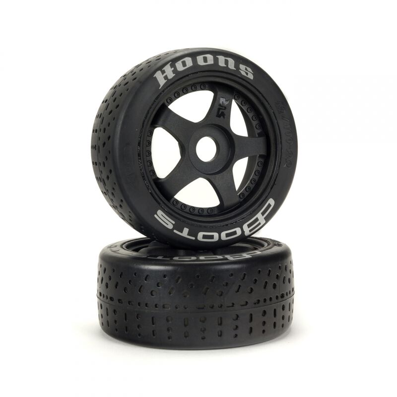 Two ARRMA dBoots Hoons 2.9-inch silver mounted tires for RC cars, showing tread pattern and sidewall details.