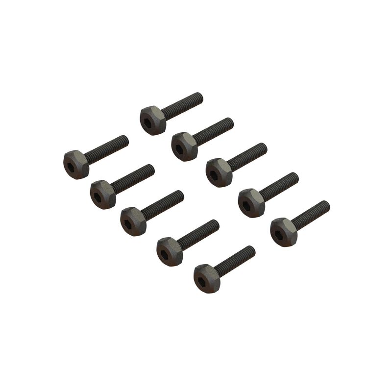Set of 10 ARRMA M2.5x12mm hex head screws with 5.5mm head for RC vehicles, shown in a close-up image.